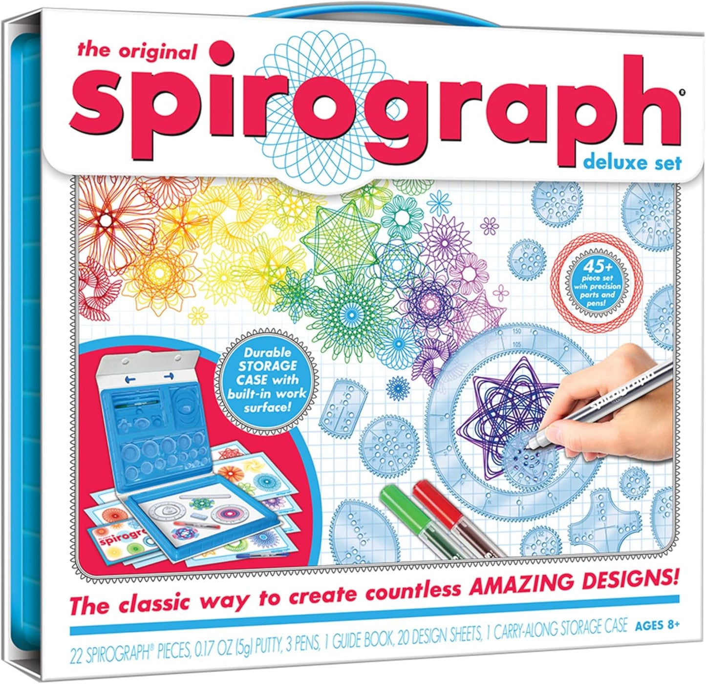 Spirograph Deluxe Set front view of the packaging showcasing the classic spiral art drawing kit for kids.