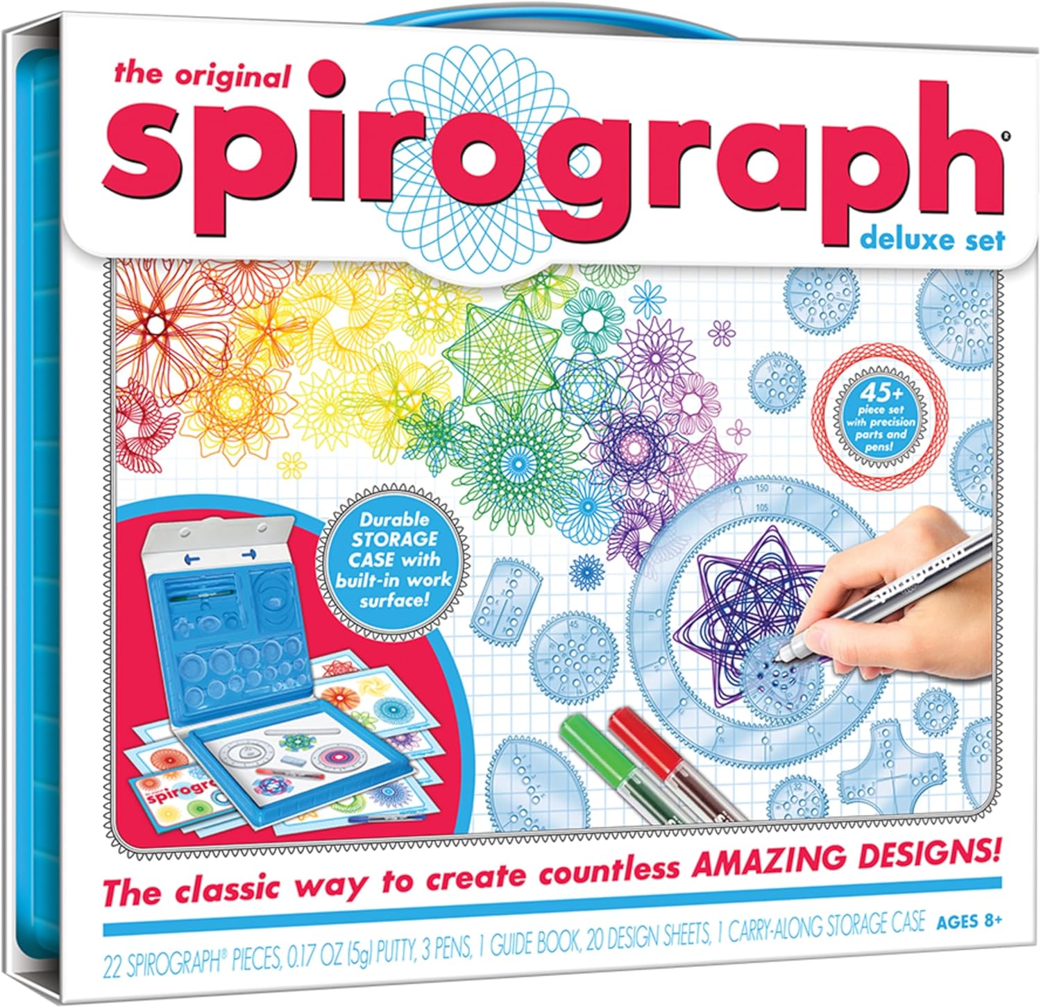 Spirograph Deluxe Set front view of the packaging showcasing the classic spiral art drawing kit for kids.
