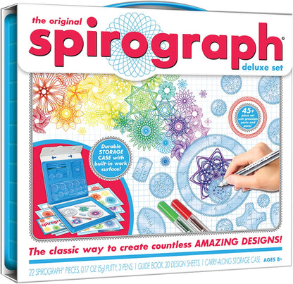 Spirograph Deluxe Set front view of the packaging showcasing the classic spiral art drawing kit for kids.