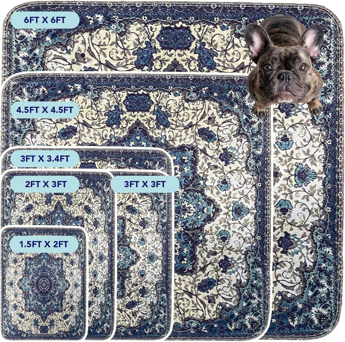Pupiboo reusable puppy training pads blue medallion pattern