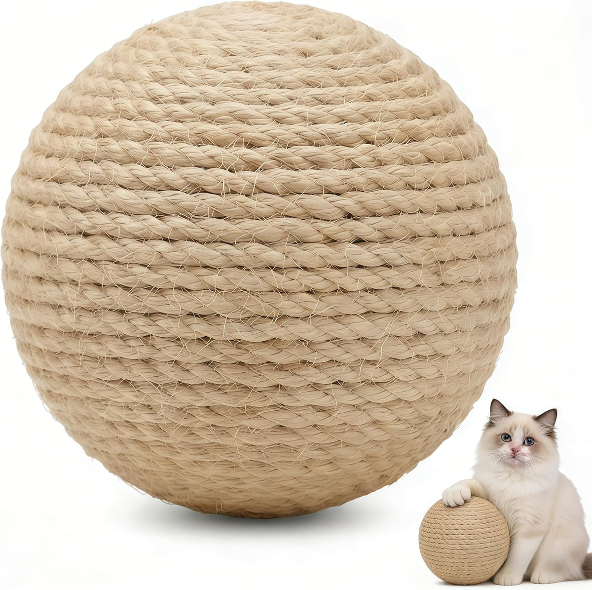 4-Inch Sisal Cat Toy Balls with Crinkle Sound | Indoor Cat Toys for Teething, Claw Sharpening & Play | Large Size Prevents Rolling Under Furniture(White) - Image 9