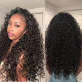 Frodio curly half wig front view showcasing 26 inches of natural black shaggy waves.