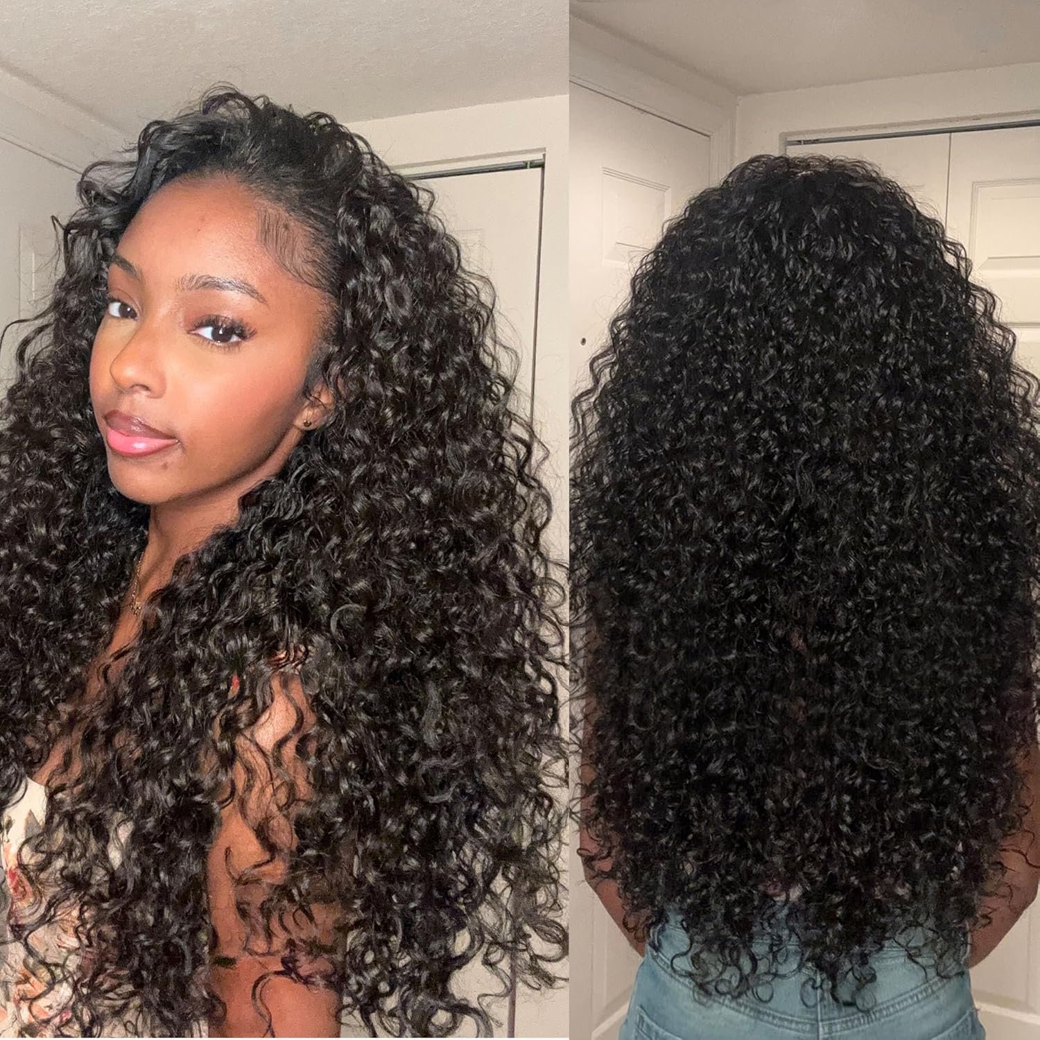 Frodio curly half wig front view showcasing 26 inches of natural black shaggy waves.