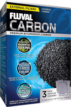 Fluval carbon filter media front view showing packaging and 3 count bags