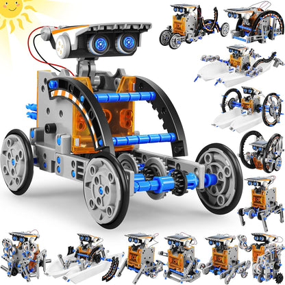 Bottleboom STEM 13 in 1 solar power robot toy front view of packaged educational box