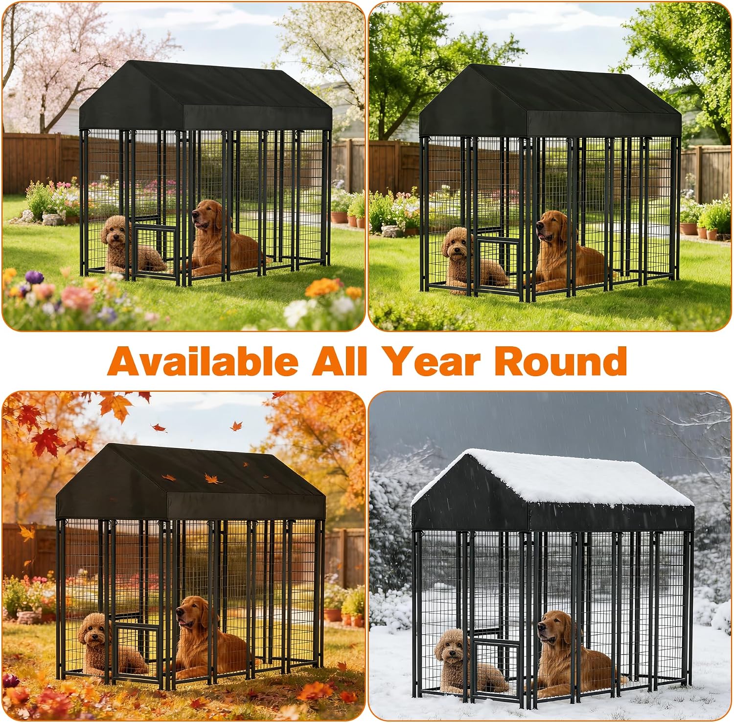All weather durable dog run roof protection against rain wind and sun.