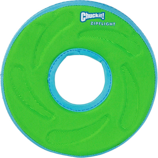 Chuckit Amphibious ZipFlight Flying Disc Dog Toy front view showing premium imported build.