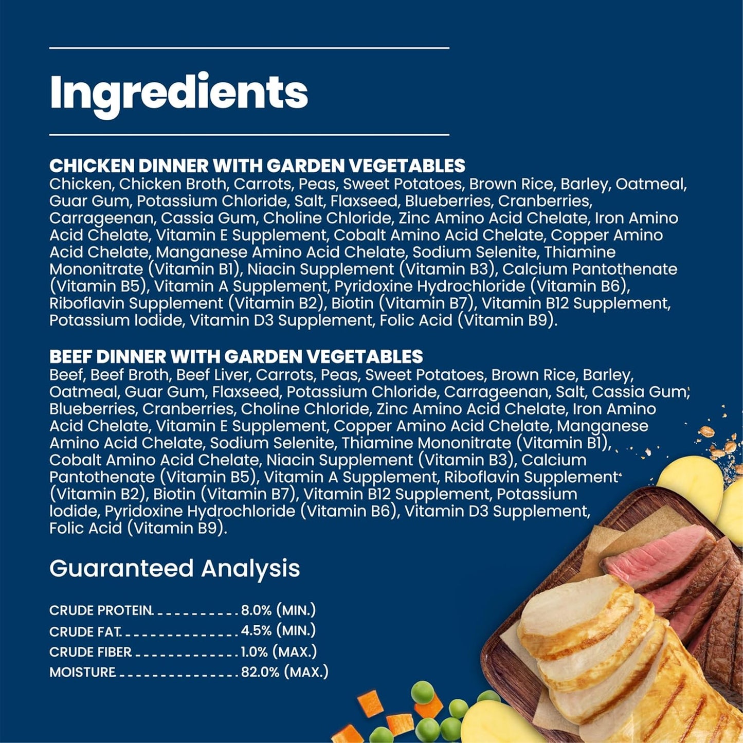 Nutritional information and feeding guidelines on the back of Blue Buffalo homestyle canned food