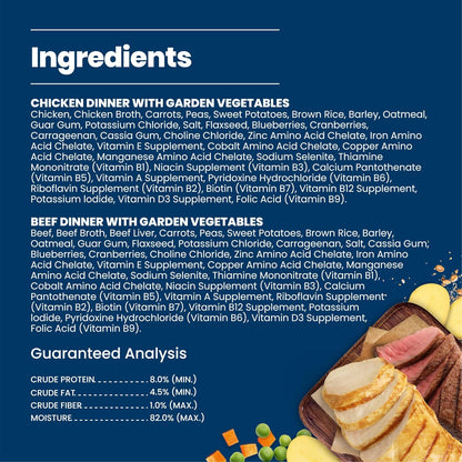 Nutritional information and feeding guidelines on the back of Blue Buffalo homestyle canned food