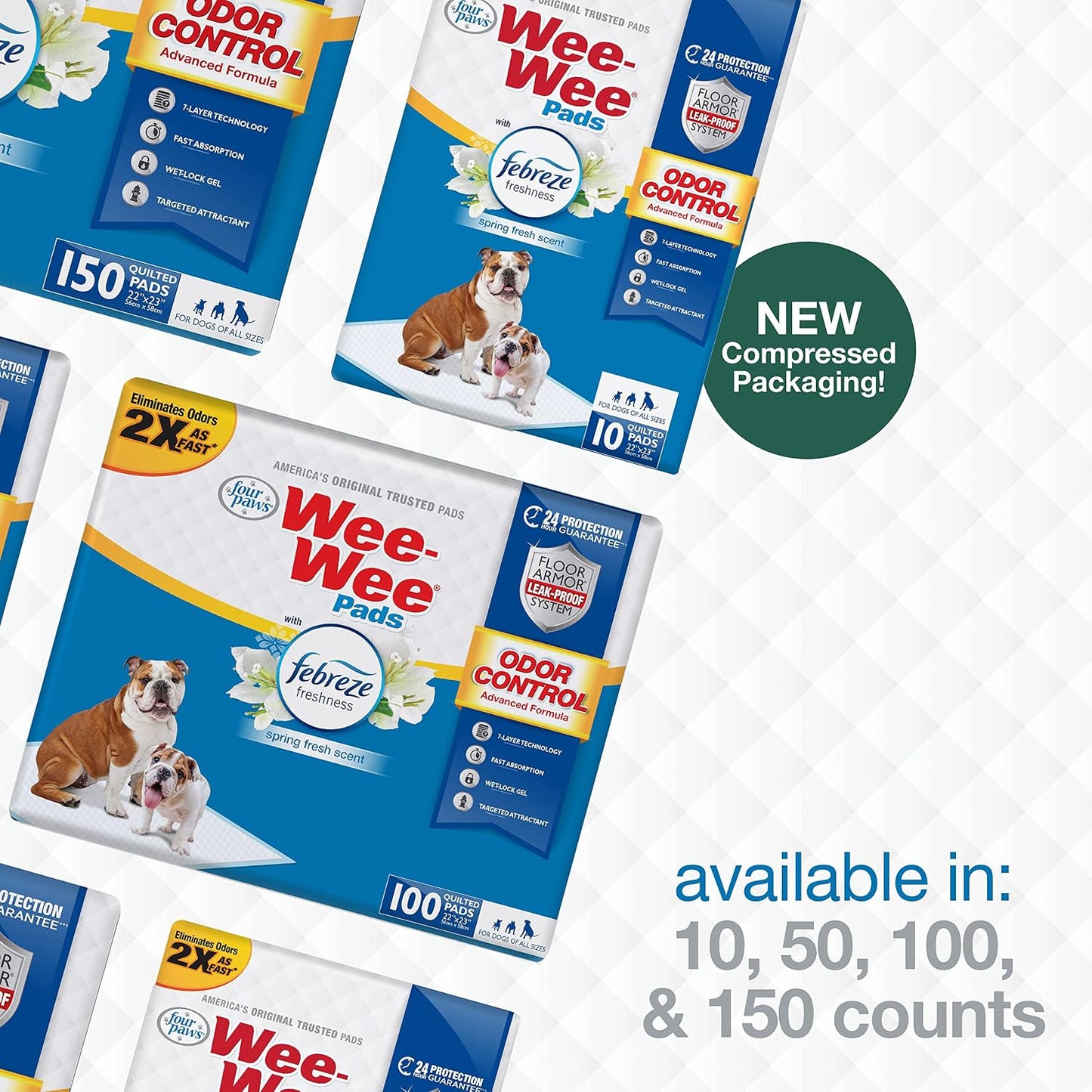 Four Paws Wee-Wee Odor Control with Febreze Freshness Pee Pads for Dogs & Puppies, Leak-Proof Dog Housebreaking Potty Training Floor Protection, Spring Fresh Scent, 22" x 23", 50 Count - Image 9