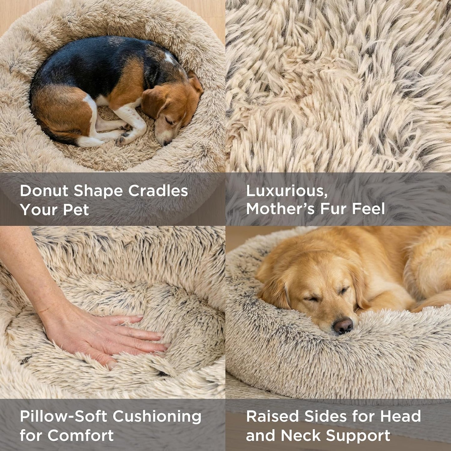 Best Friends by Sheri The Original Calming Donut Dog Bed for Small Dogs up to 25 lbs, Shag Faux Fur, Taupe, 23" x 23" - Image 3