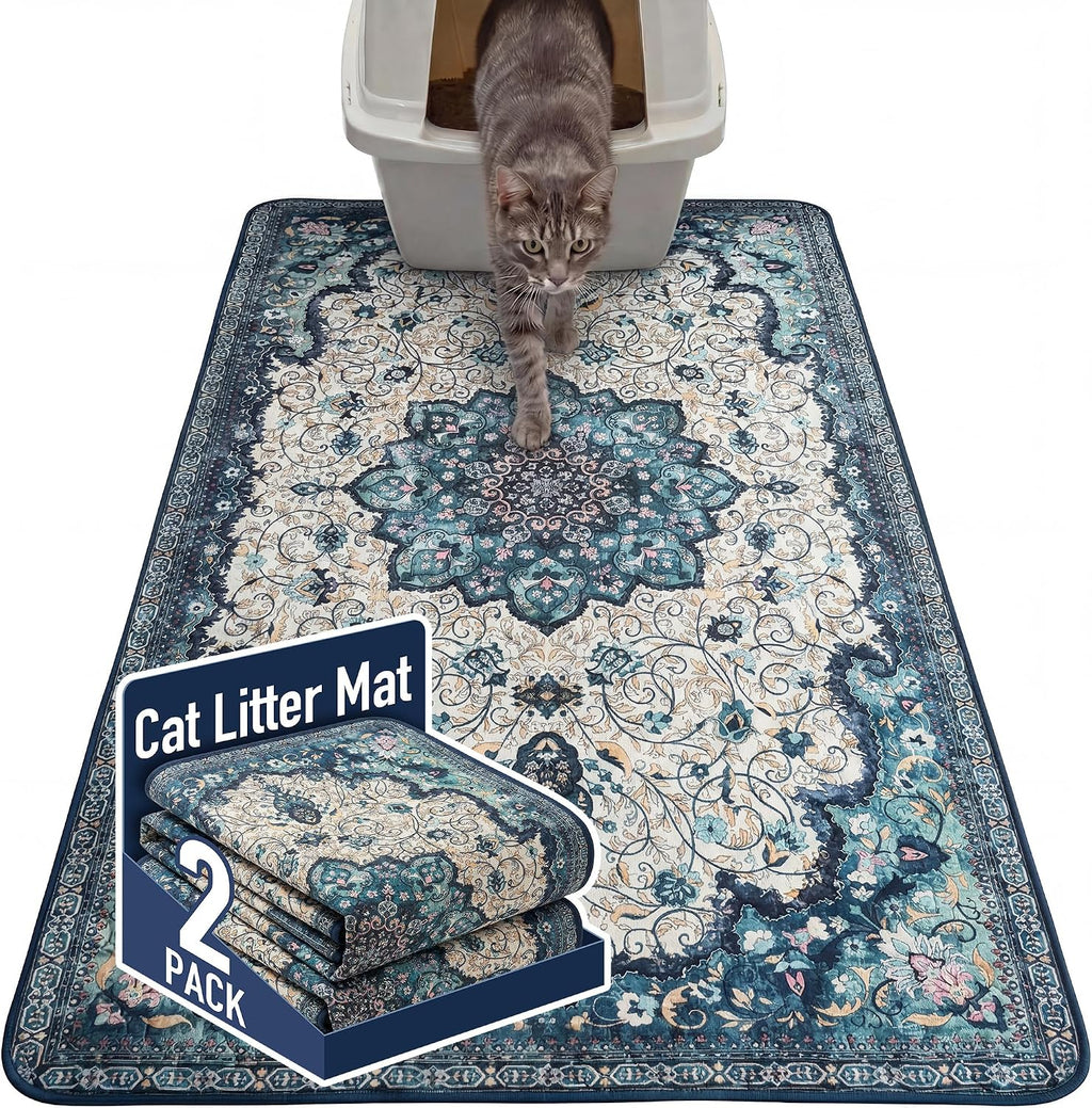 Hompet Cat Litter Mat 2 Pack, 18x28 Machine Washable Trapping Mats for Cats, Super Absorbent & Urine-Proof Cat Litter Box Mat for Floor, Waterproof & Non Slip Kitty Litter Rug - Image 9