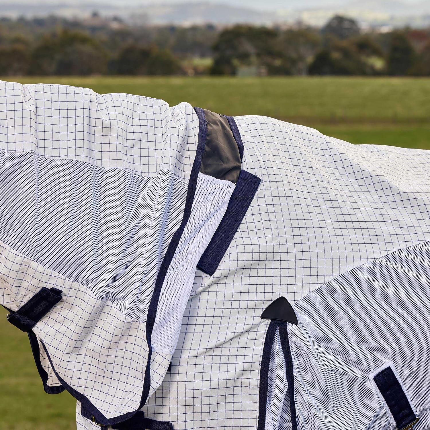 Rear view of the three piece full wrap tail flap on the WeatherBeeta Airstream protection rug