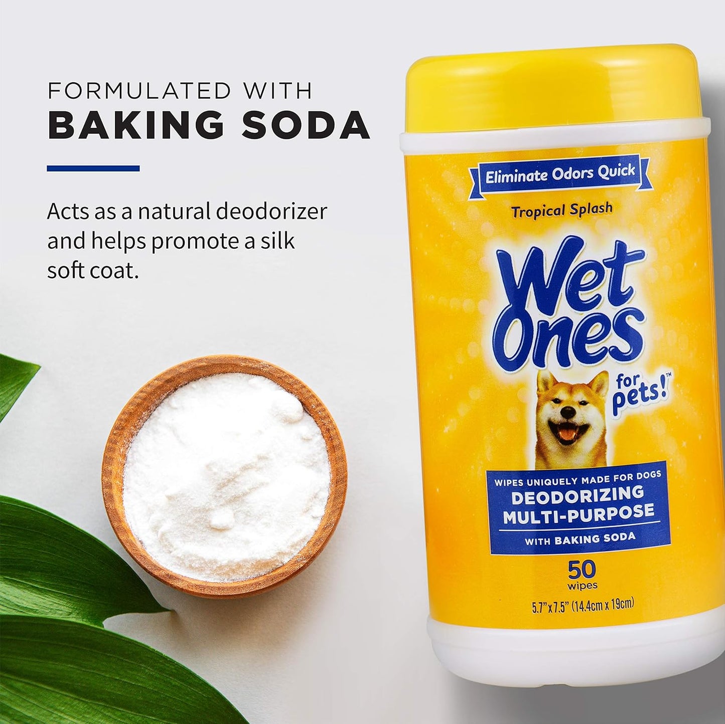 Dog deodorizing wipes with baking soda for odor control