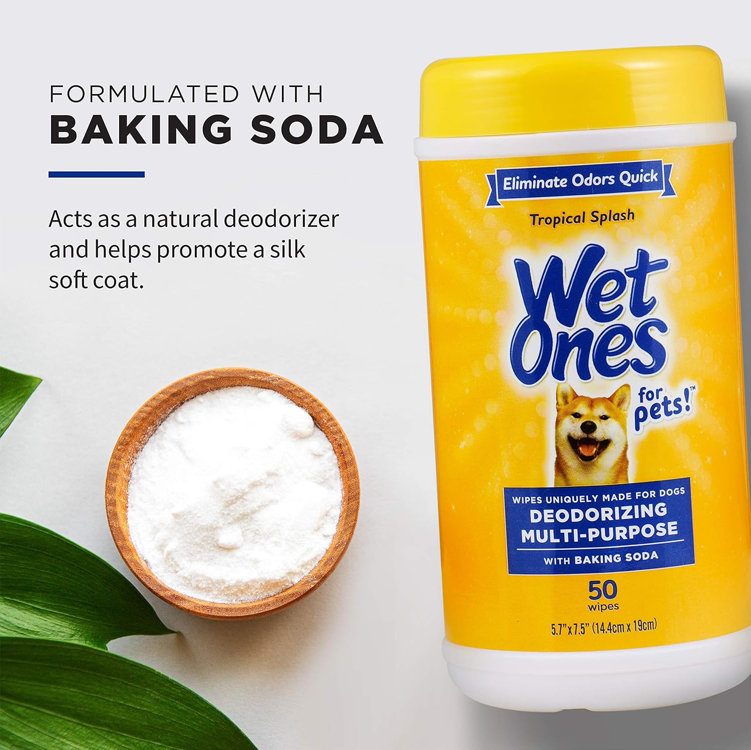 Dog deodorizing wipes with baking soda for odor control