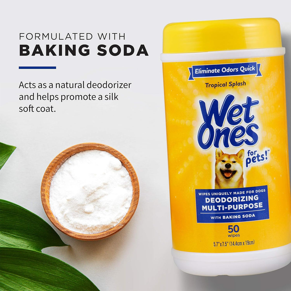Dog deodorizing wipes with baking soda for odor control