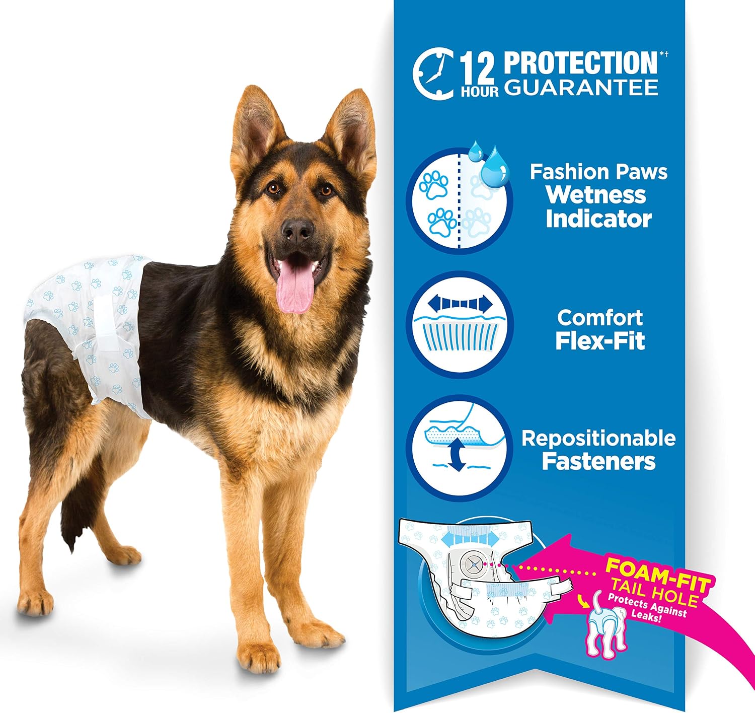 Adjustable disposable pet diapers for large dogs showing the fading wetness indicator