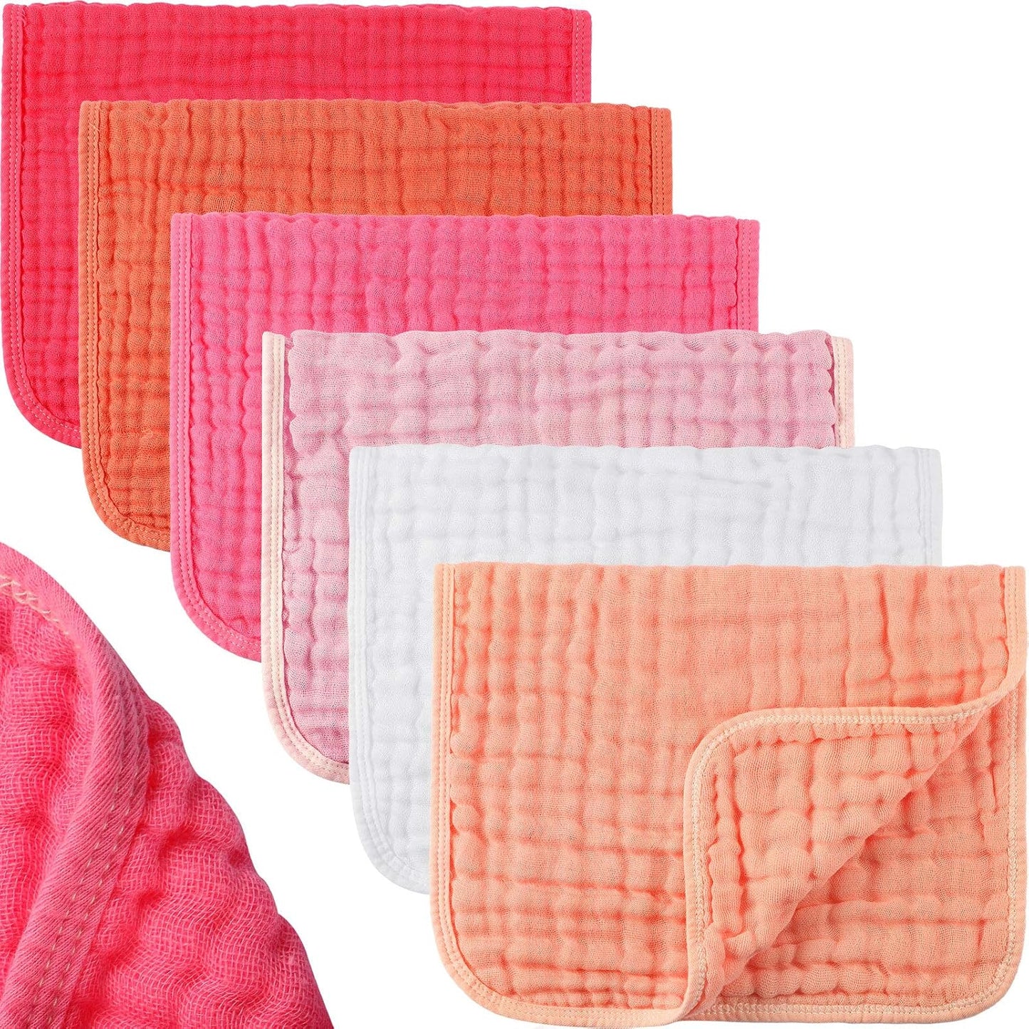 Hicarer 6 count cotton muslin burp cloths in pink series