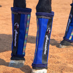 Horzmetnex loose fitting horse fly boots royal blue large front view showing durable mesh structure.