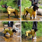 Lovelonglong 3XL mustard yellow waterproof dog jacket on a large breed dog