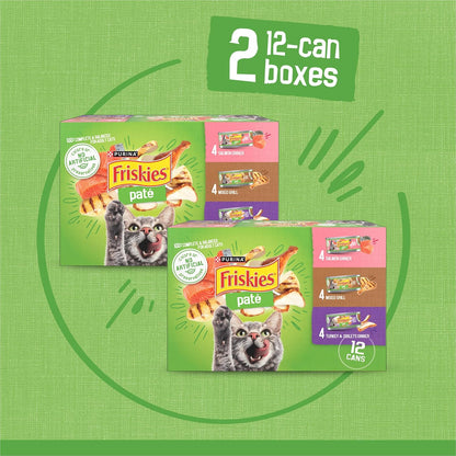 Two packs of twelve Purina Friskies wet cat food cans