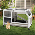 36''L Rabbit Hutch Outdoor with Casters and Run, Wooden Indoor 2 Story Guinea Pig Cage with Divider Panel, Pull Out Tray, Rabbit Duck Bunny House for Small to Medium Animals and Pet Lover, Gray - Image 1