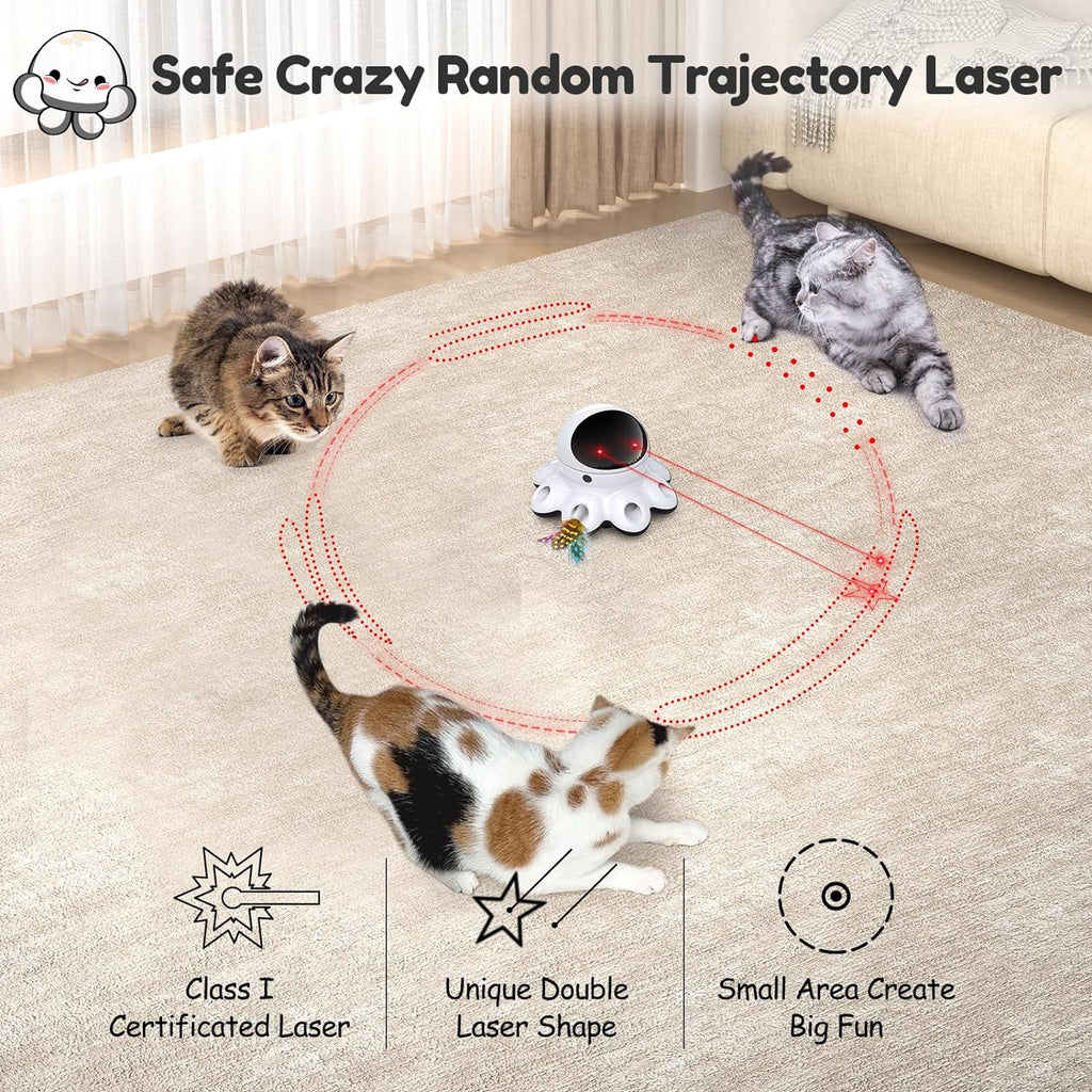 Smart electronic cat toy projecting unique dot and star double laser patterns on the floor.