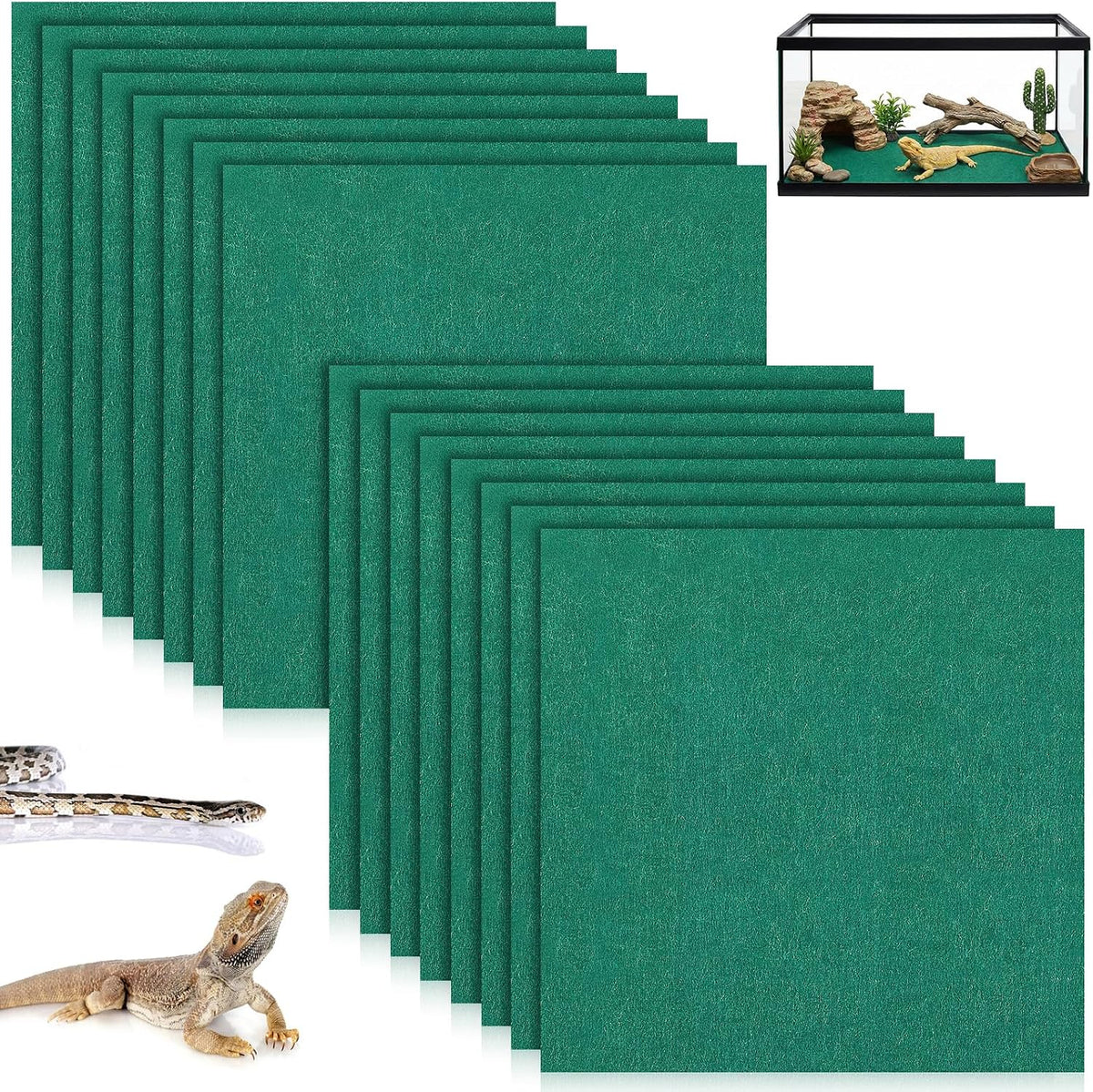 HunnmingRe sixteen piece reptile carpet terrarium liner front view in bright green felt