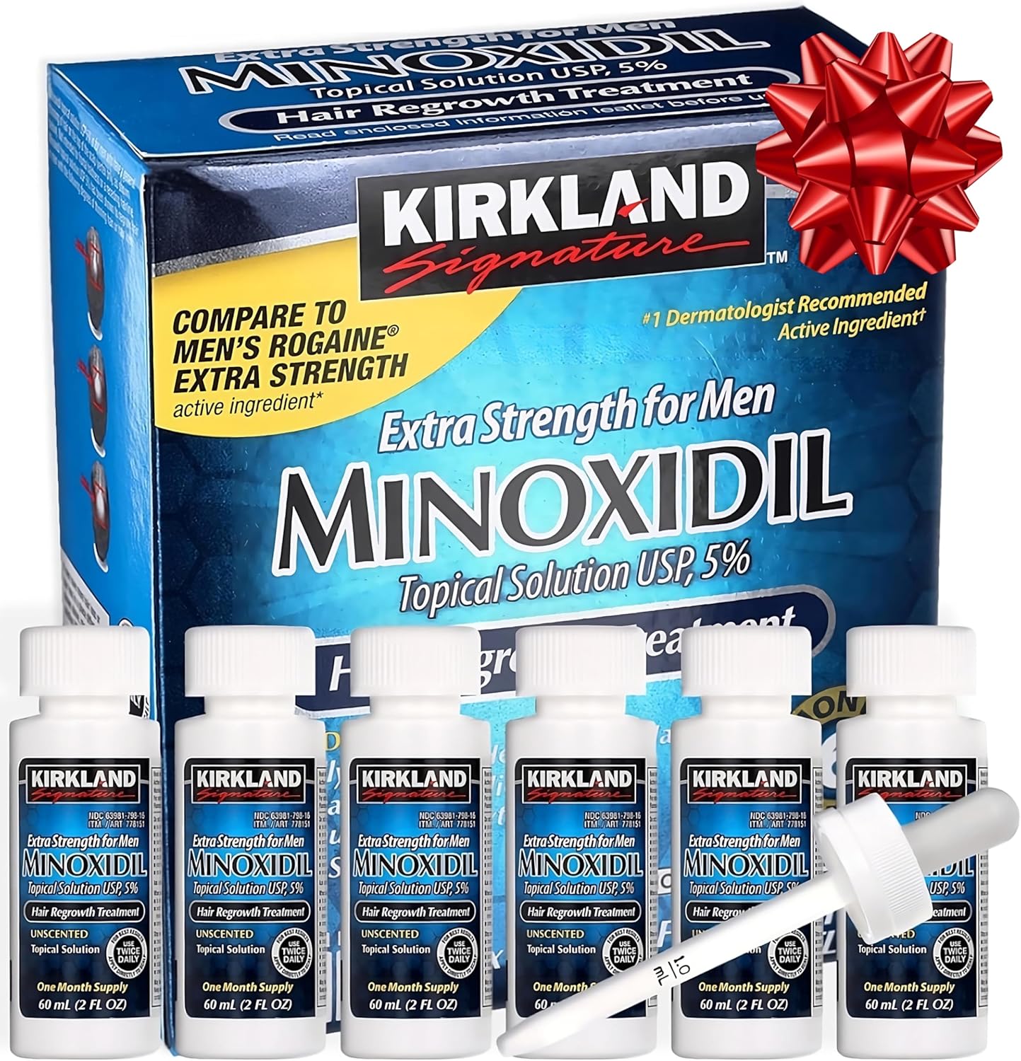 Kirkland Signature Extra Strength Minoxidil solution front view packaging for men