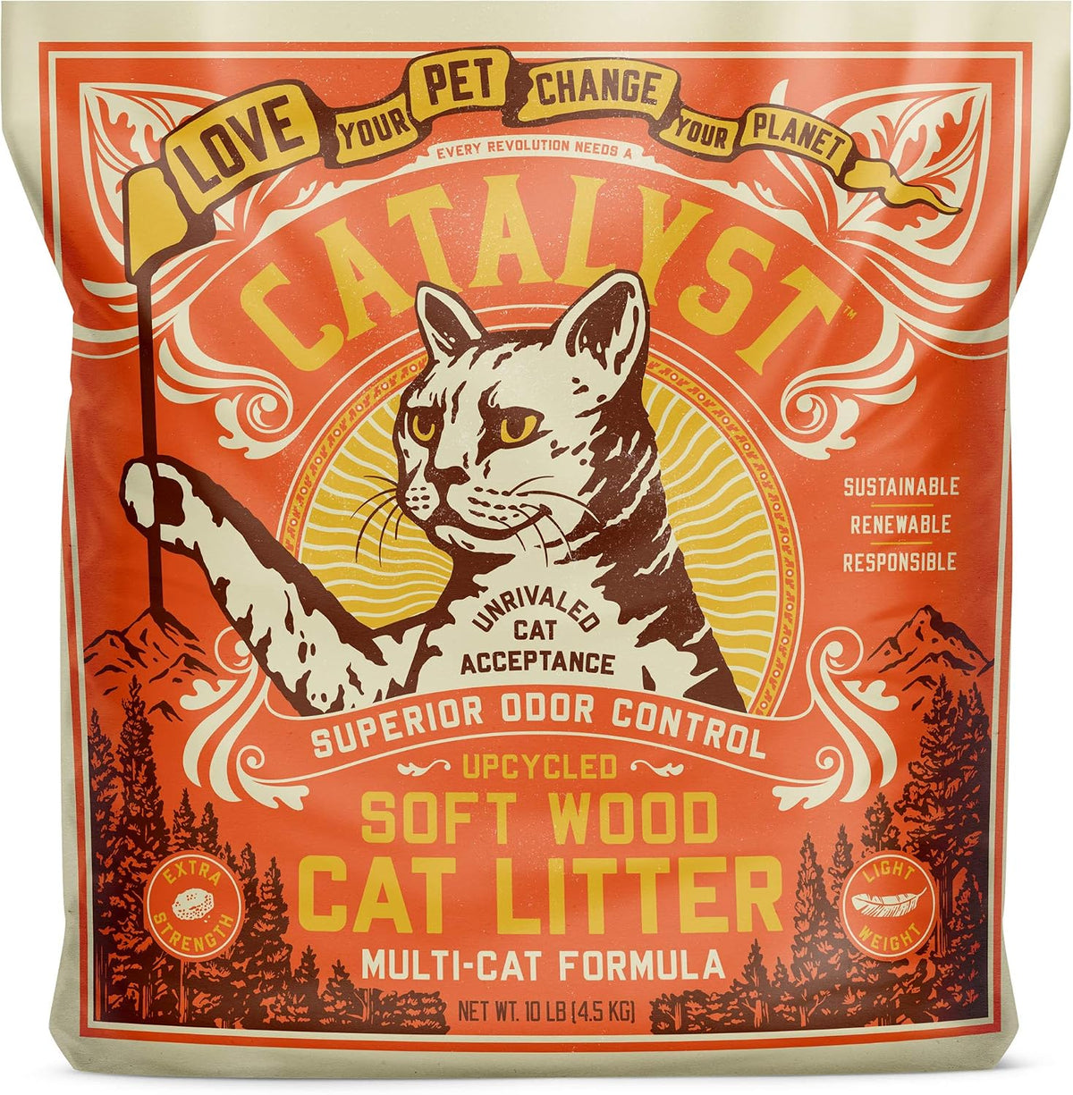Catalyst sustainable upcycled wood cat litter bag size comparison