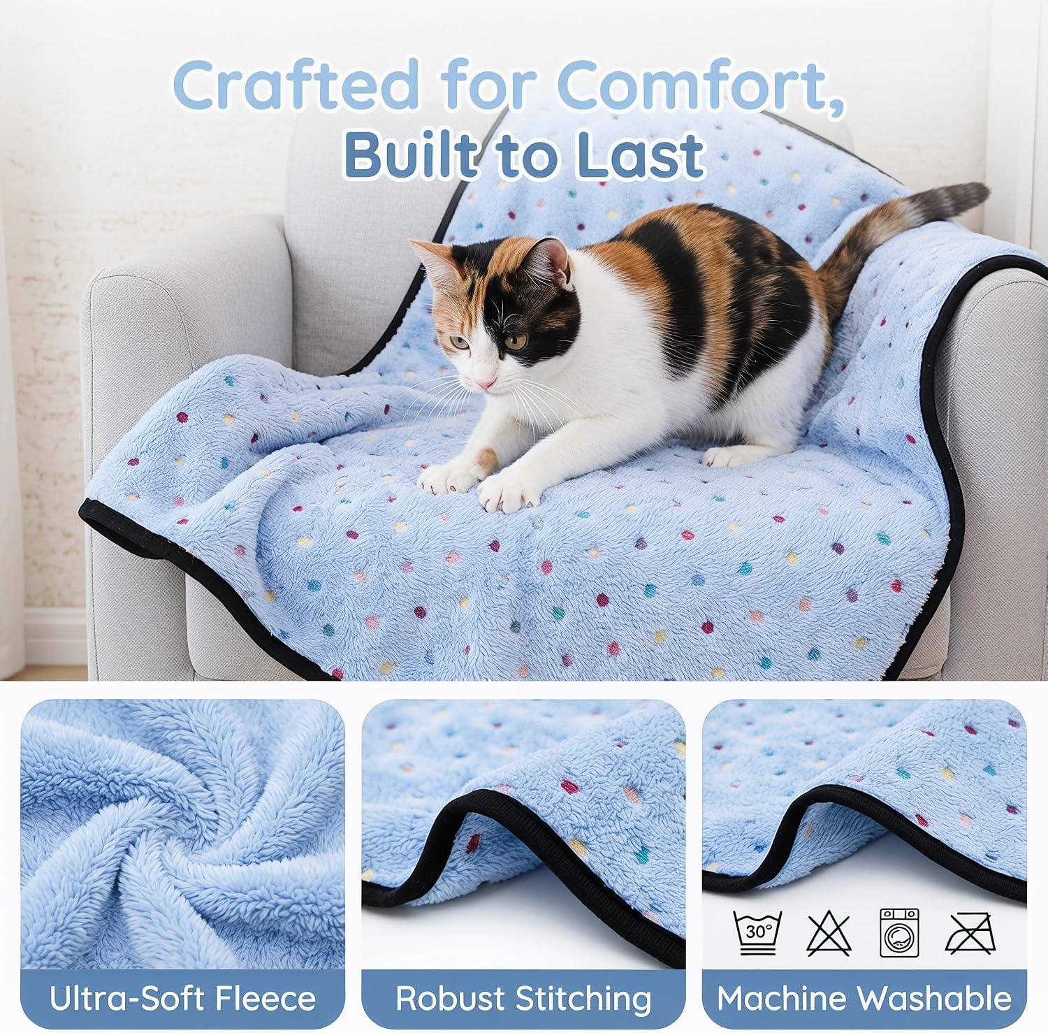 Lightweight double sided pet sleep mat folded neatly on a wooden floor.