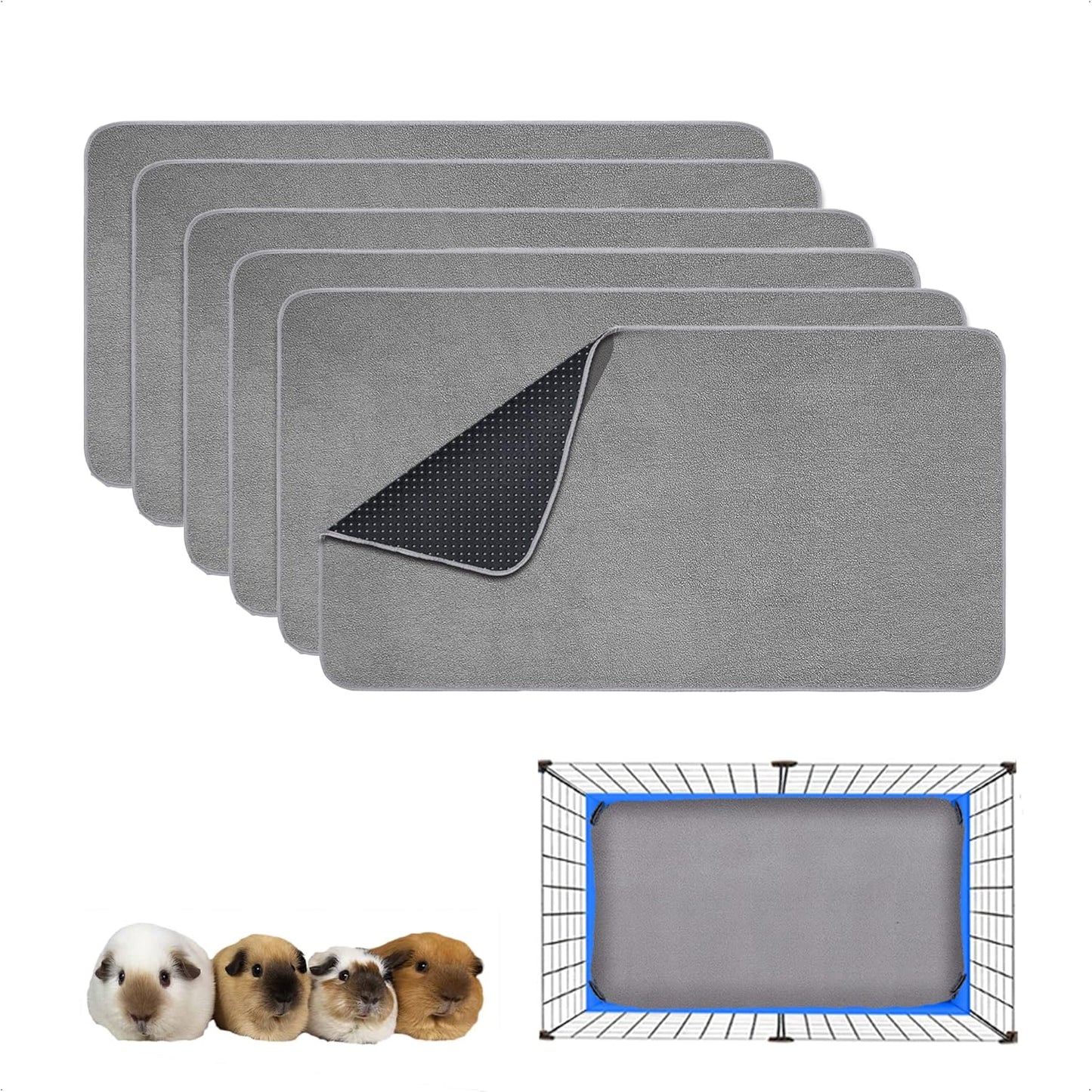Guinea Pig Cage Liner, 4 Pack - Washable, Reusable, Leakproof Fleece Bedding Pads for Small Animals with Anti-Slip Bottom - for 15''X29'' Area, Gray - Image 11