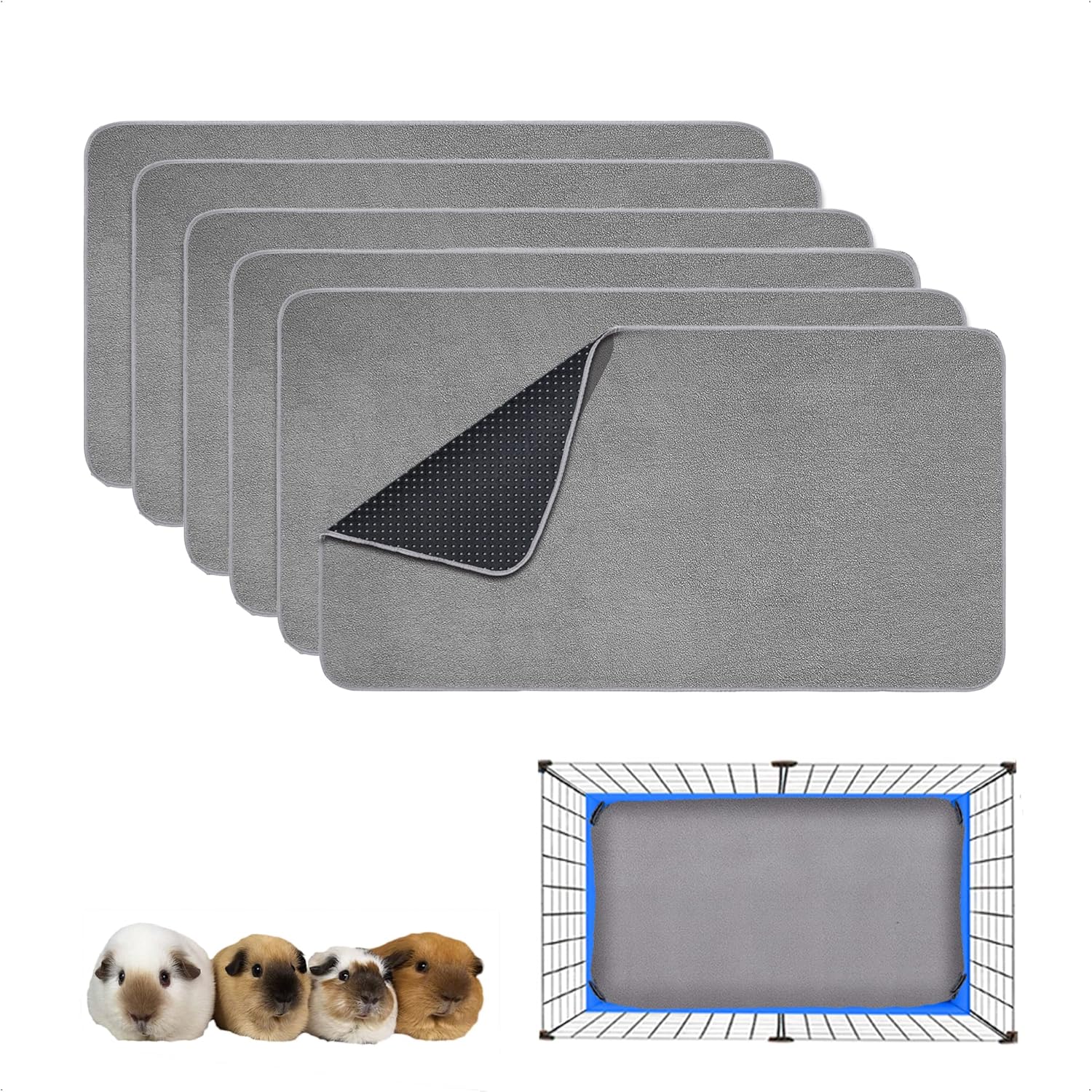 Guinea Pig Cage Liner, 4 Pack - Washable, Reusable, Leakproof Fleece Bedding Pads for Small Animals with Anti-Slip Bottom - for 15''X29'' Area, Gray - Image 11