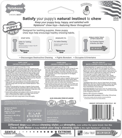 Nylabone New Puppy Starter Kit, Chew Toys & Natural Chew Treat for Puppies, Puppy Enrichment Teething Toys, Blue, Long Lasting Chicken & Bacon Flavor, Small Dogs - Up to 25 Ibs, 3 Pack - Image 11