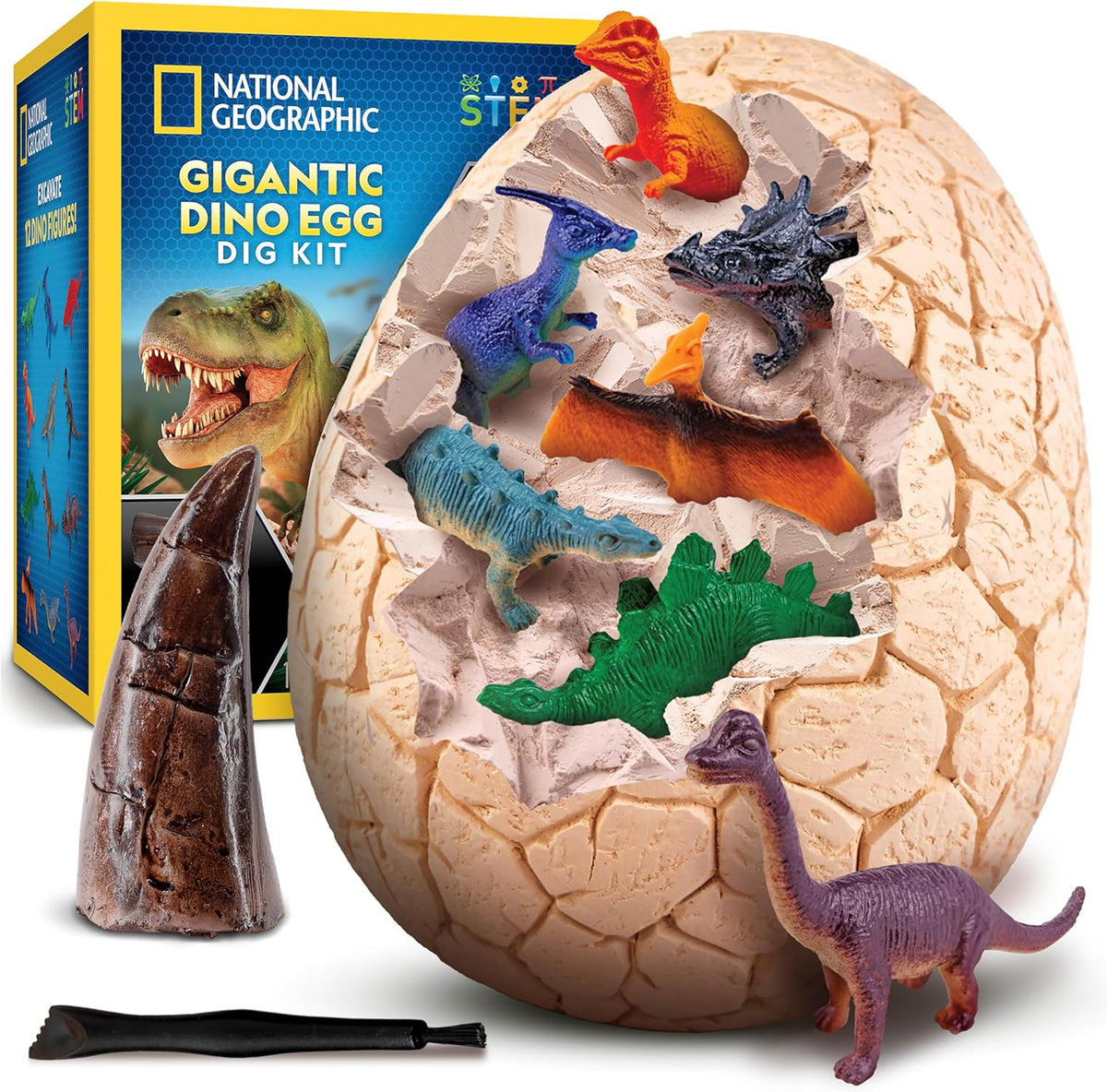 National Geographic Jumbo Dinosaur Egg Dig Kit front view showing packaging and giant egg brick