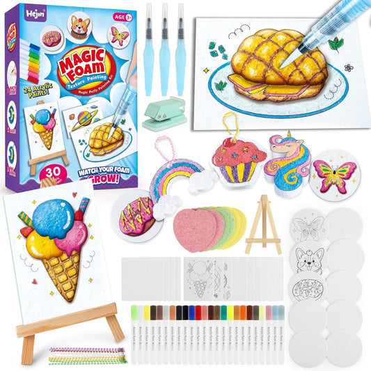 HEJIN 70-piece magic foam texture painting kit front view showcasing the packaging and included markers.