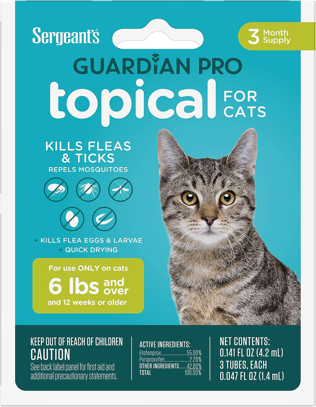 Sergeant's Guardian Pro flea treatment for cats three count applicator tubes display