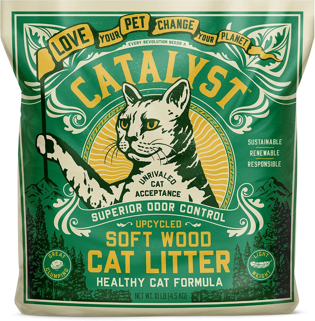 Catalyst upcycled soft wood cat litter healthy cat formula ten pound front view