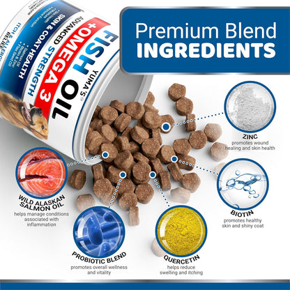 Salmon oil and biotin skin supplement for dogs back label view.