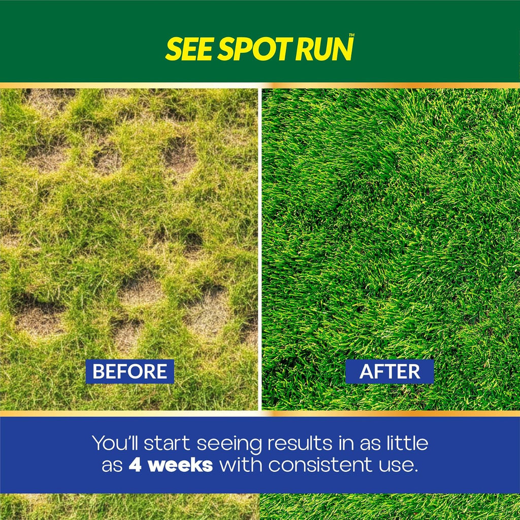 Dog urine neutralizer for grass showing back label instructions and coverage details