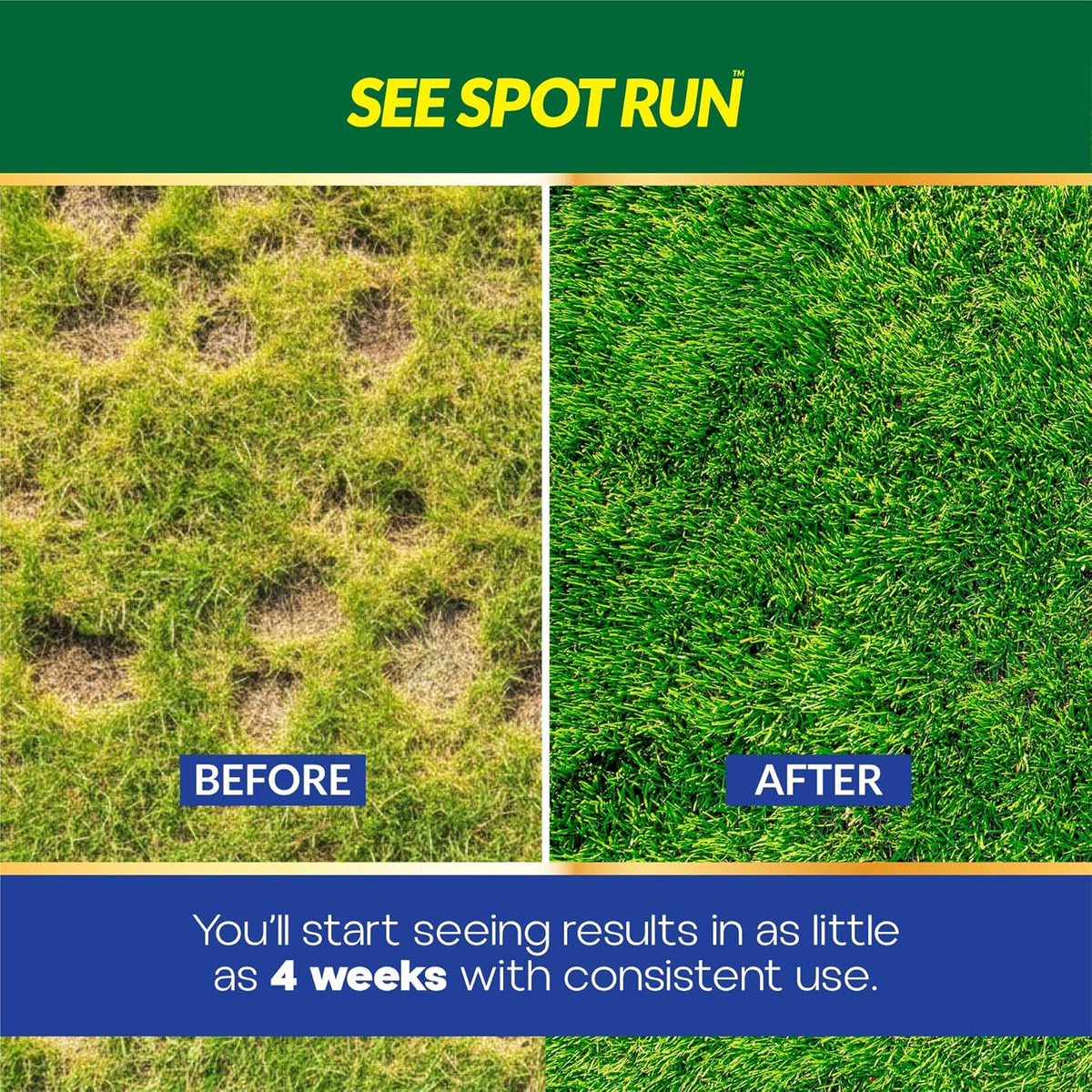 Dog urine neutralizer for grass showing back label instructions and coverage details