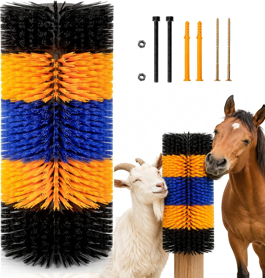 2PCS Livestock Scratching Brush for Goat, Heavy-Duty Post Grooming and Massage Scratch Brushes for Cow Donkey Goats Horse Sheep, with 8 Screws for Back Itch Relief & Keep Cleaning, 17" x 7.9" - Image 10
