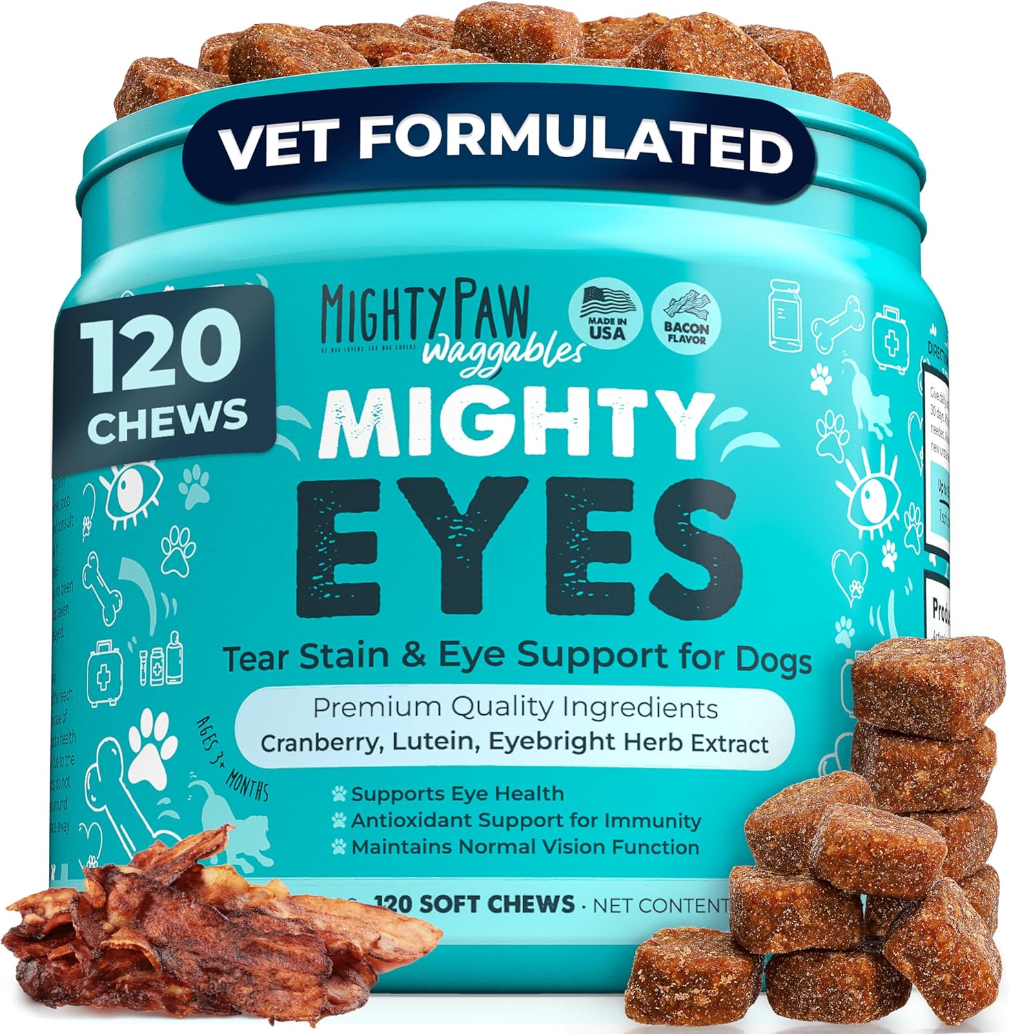 Mighty Paw Waggables Eyes dog tear stain supplement front jar view