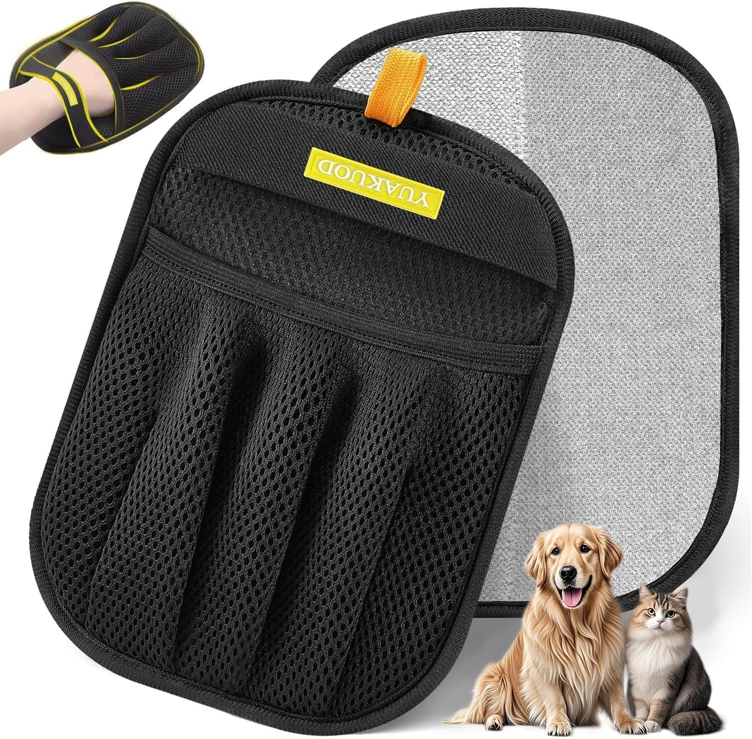 YUAKUOD pet hair removal glove front view for furniture cleaning