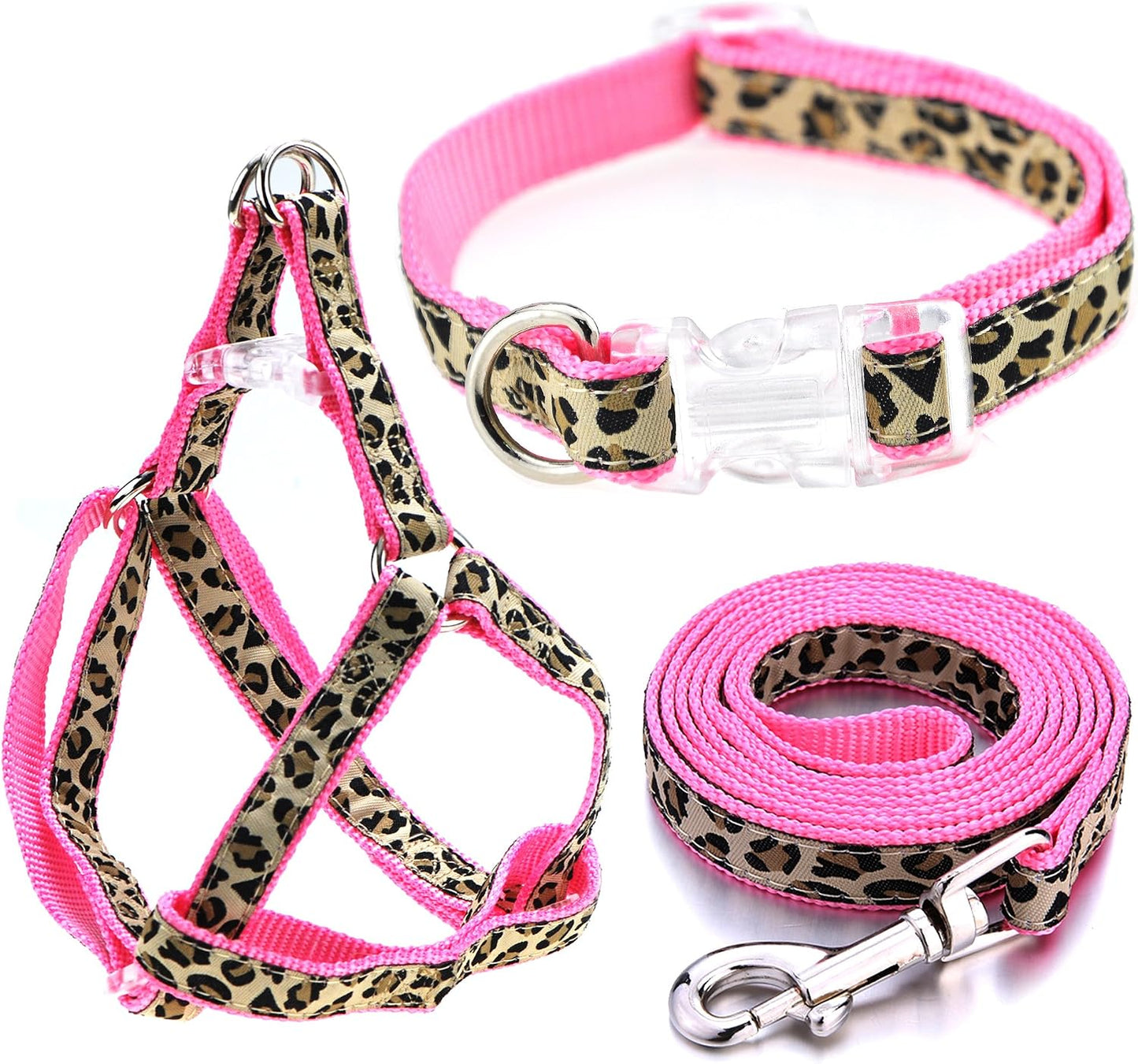 Mile High Life leopard print dog harness and leash set front view