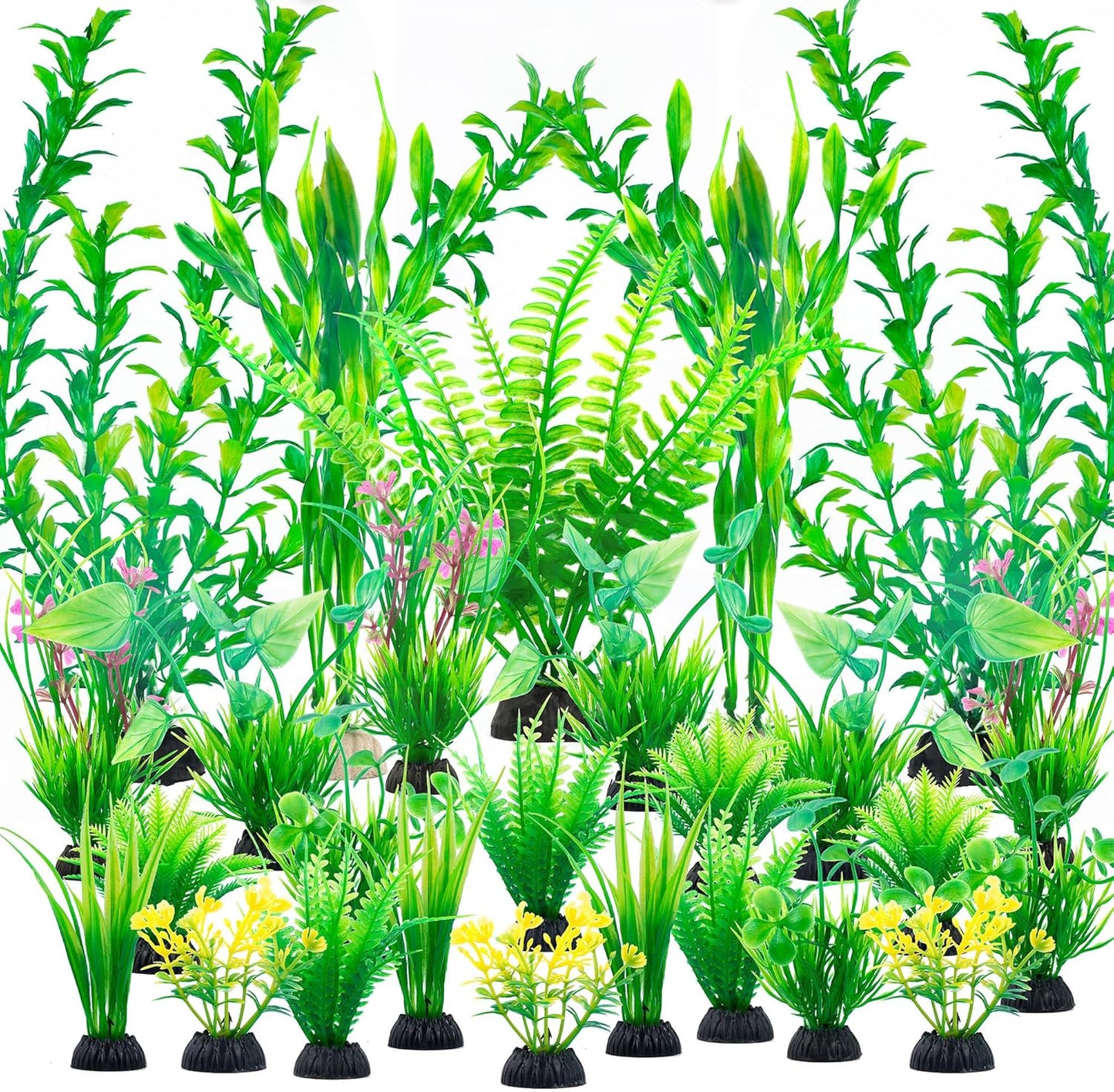 Ameliade aquarium artificial plastic plants decorations twenty six pieces front view setup