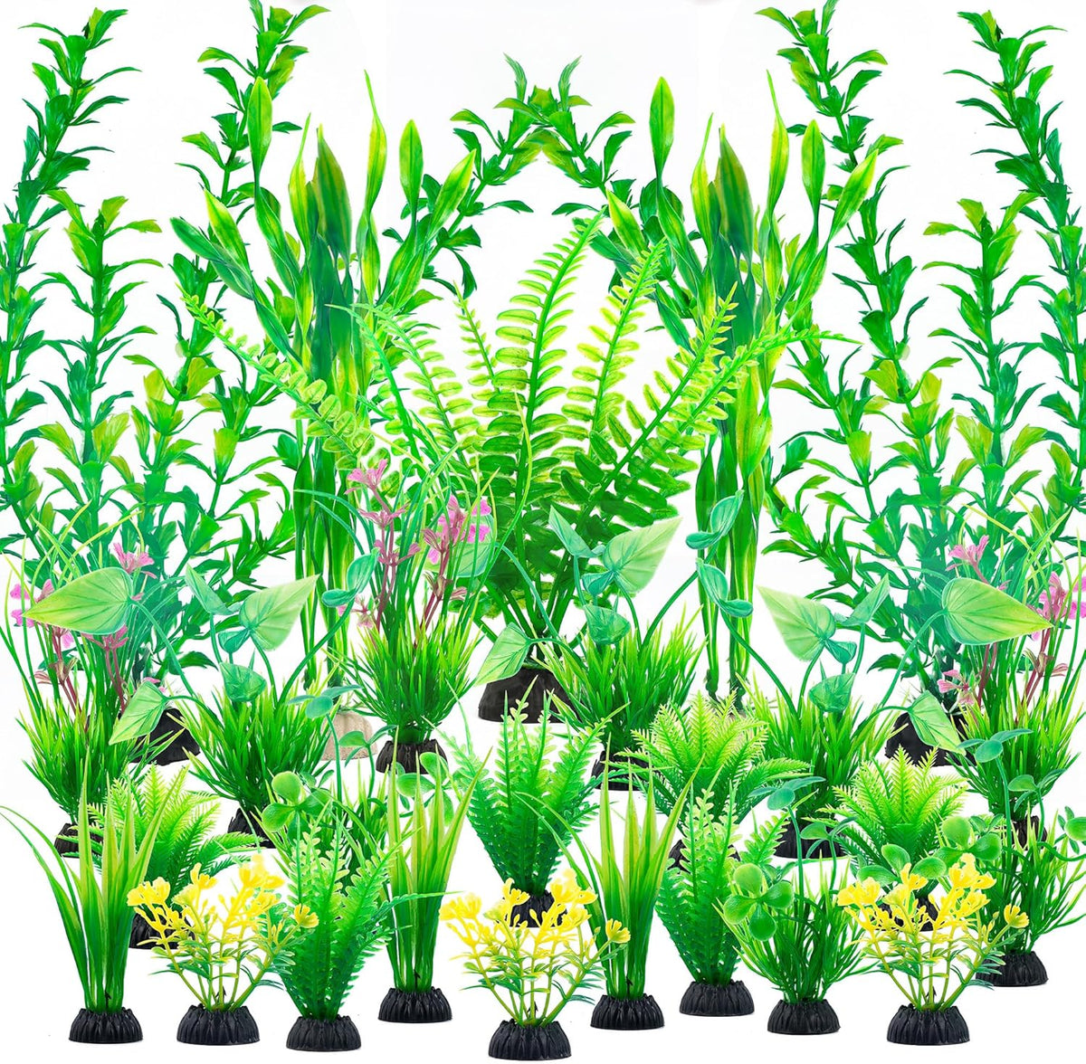 Ameliade aquarium artificial plastic plants decorations twenty six pieces front view setup