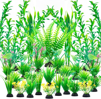 Ameliade aquarium artificial plastic plants decorations twenty six pieces front view setup