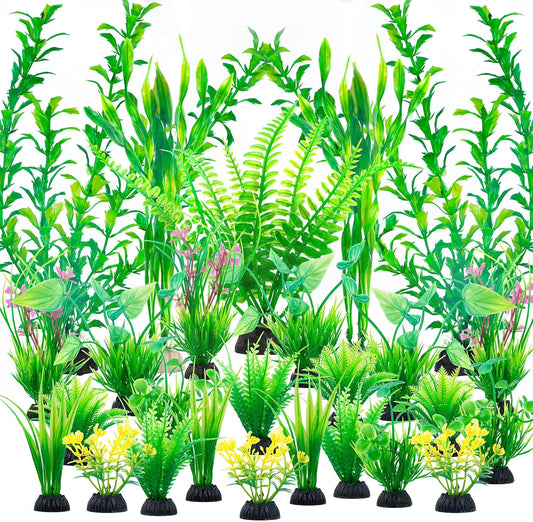 Ameliade aquarium artificial plastic plants decorations twenty six pieces front view setup