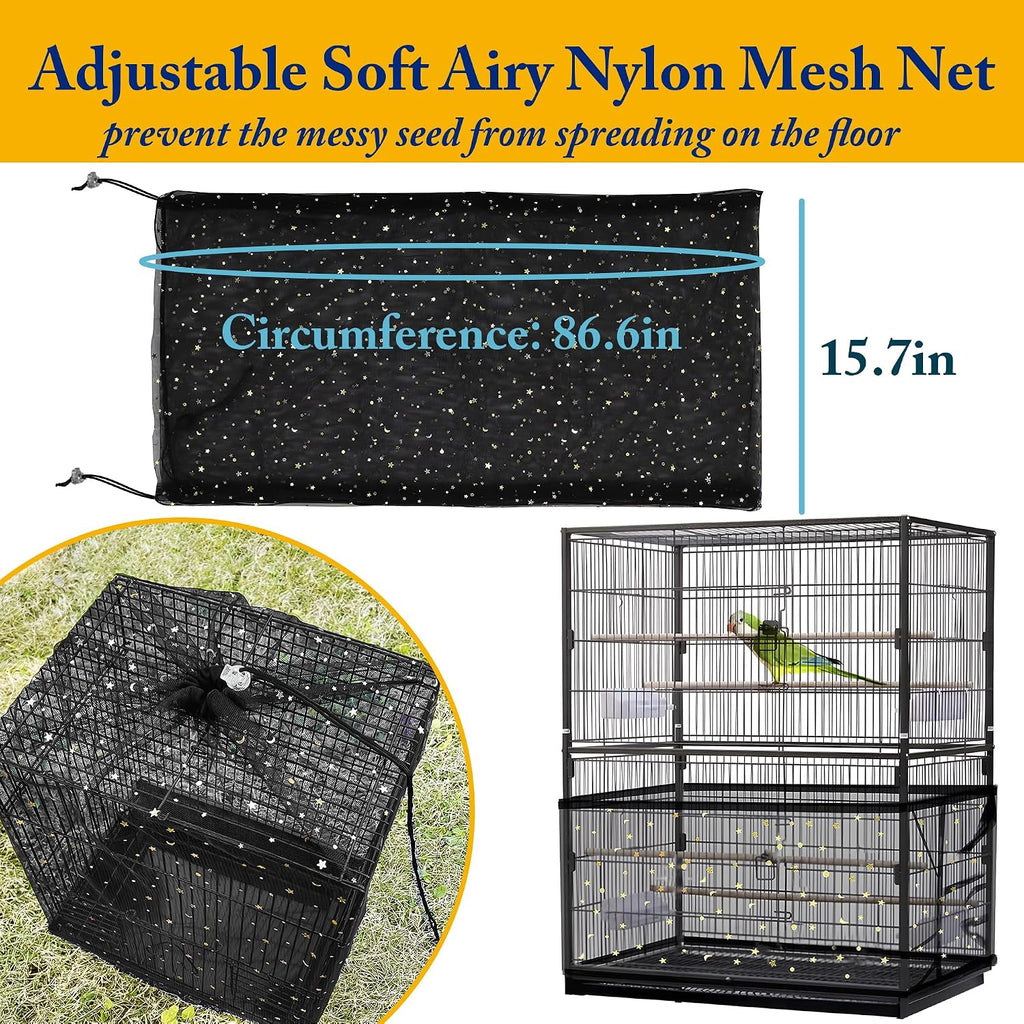 Pet bird cage night cover with roll up front panel and mesh window